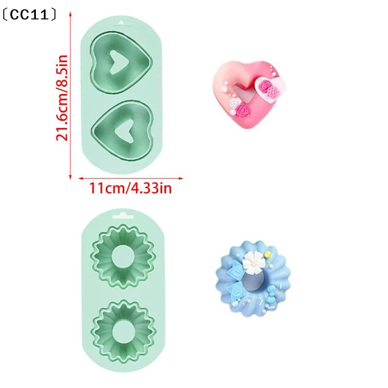 2 Cavity Heart Round Lace Grooved Baking Mousse Cake Pudding Dessert Qme