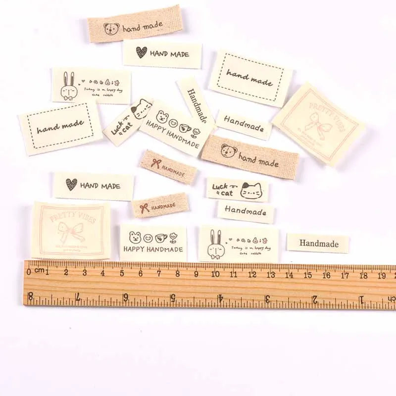 50Pcs 10-53mm Assorted "Handmade" Cute Animal Fabric Labels, Sew On Tags for DIY Clothes Crafts cp4317 Qme