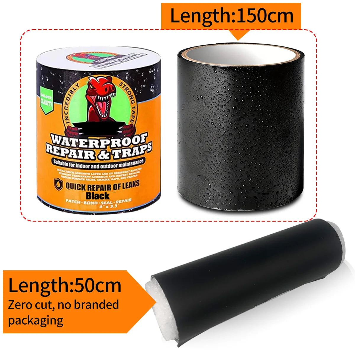 Strong Leak Sealing Tape, High Strength Toughness Swimming Ring Tent Quick Repair Of Water Pipes Self Adhesive Waterproof Tape Qme Black 1.5M 10cm
