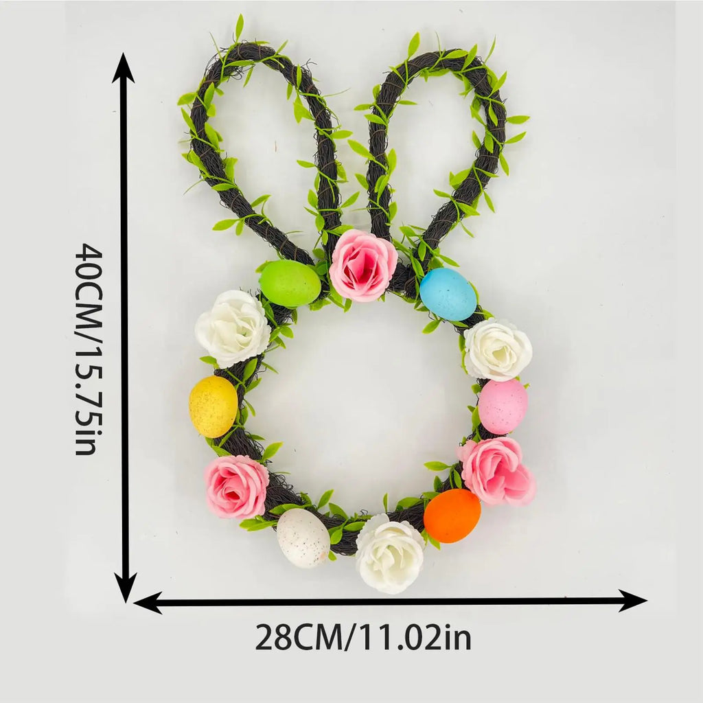Easter Wreath Artificial Spring Decor Patio Bunny Ear Egg Flower Qme