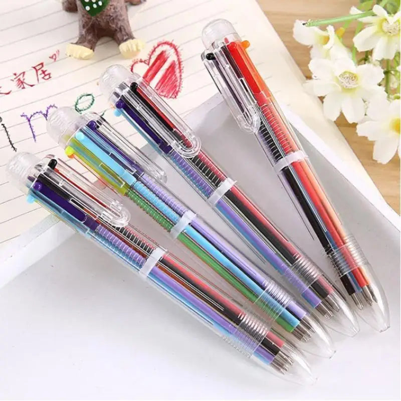 6 Ballpoint Pen Office Stationery Colored Oil Creative Multi-color Qme 4Pcs