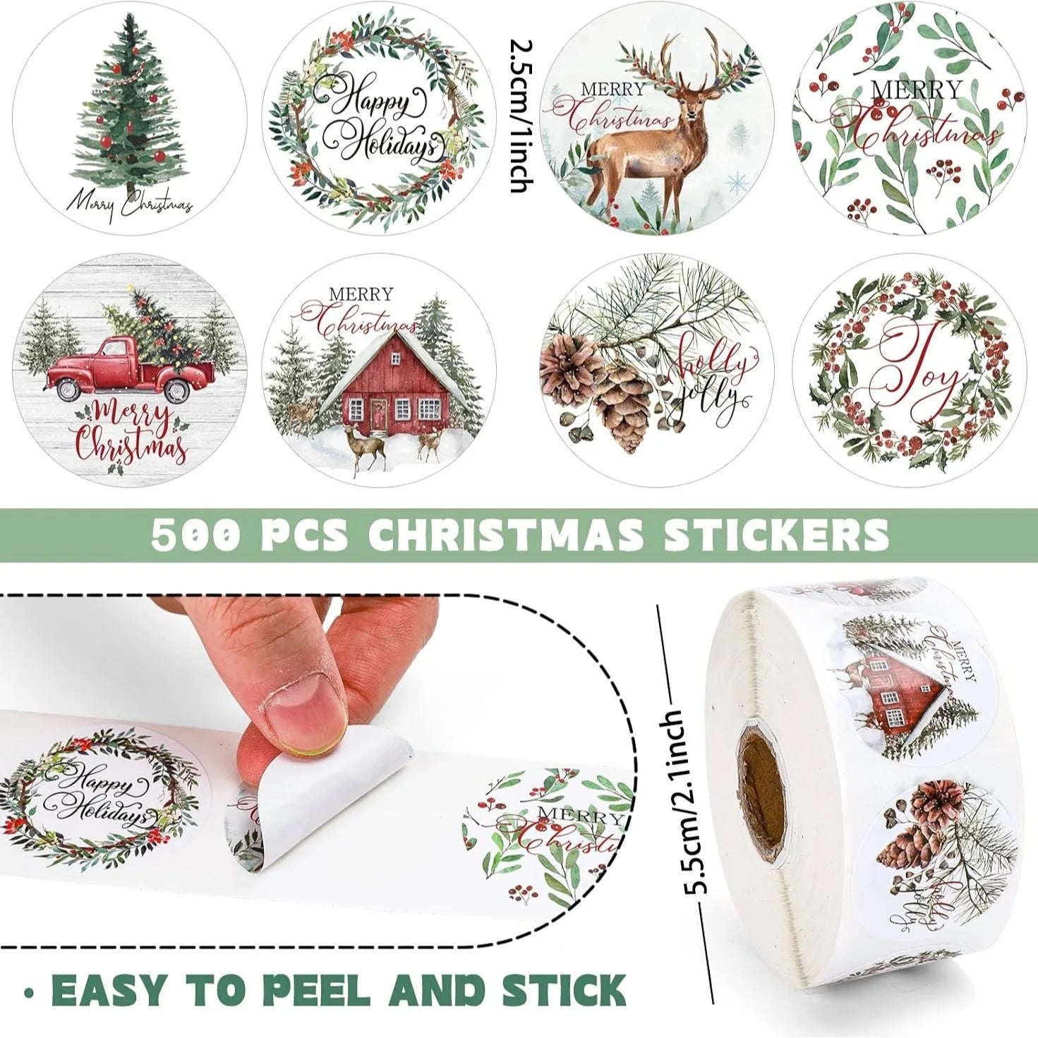 500Pcs Merry Christmas Stickers Christmas Theme Seal Labels Stickers For DIY Gift Package Envelope Stationery Decor Qme