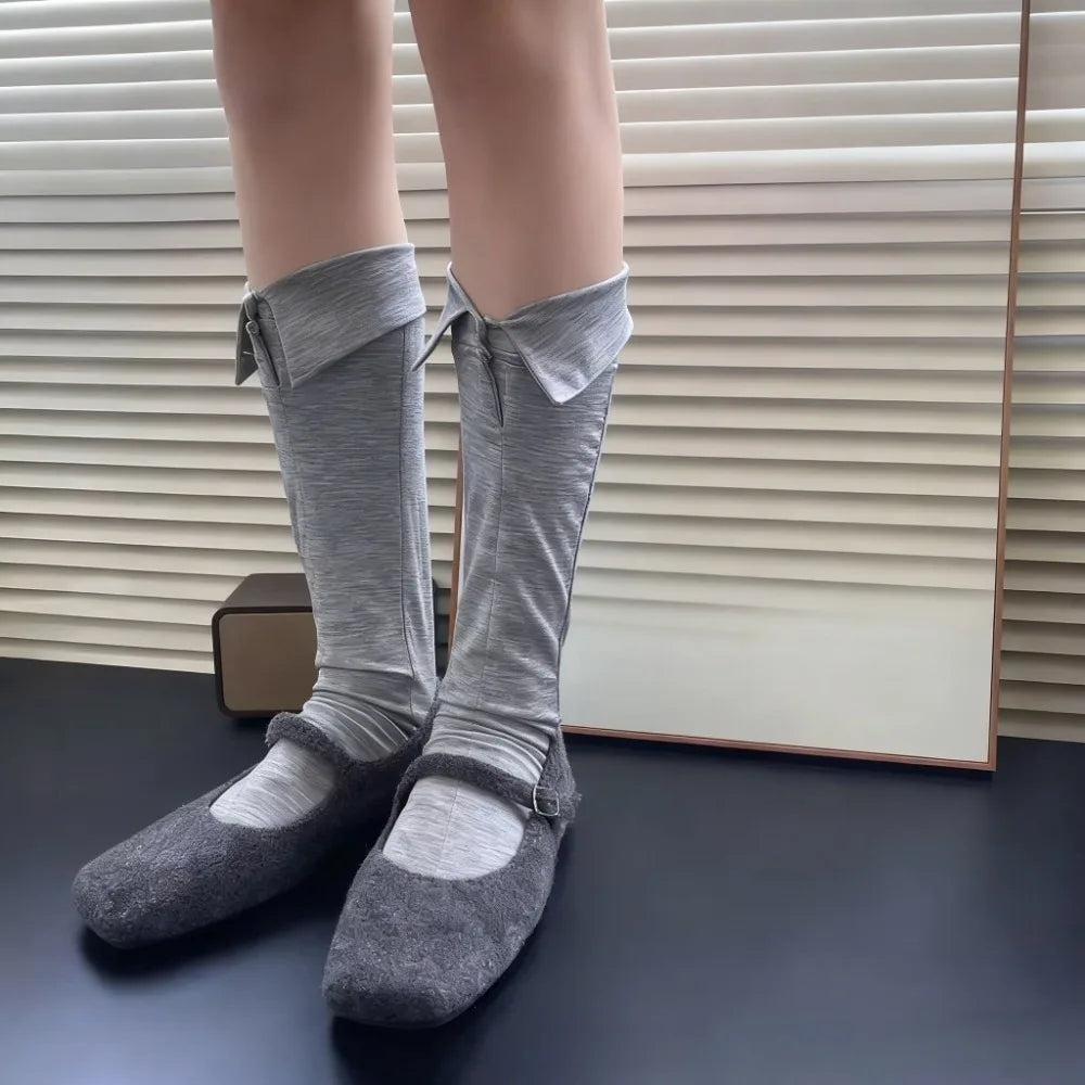 Comfortable Button Flip Collar Socks Lapel Novelty Polka Dot Socks Solid Color Hosiery Short Ankle Socks Female Qme One Size Style 9