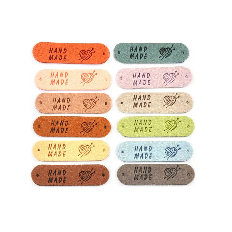 20Pcs 4.5x1.2cm 15Colors Mixed Leather Embossed Labels Sewing Accessories 2holes Garment Tag Handmade DIY Clothes Material c4017 Qme Mixed-20Pcs