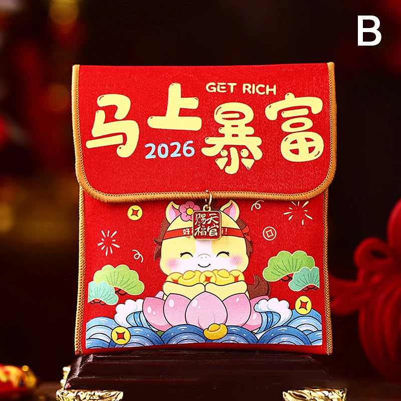 2026 Year Horse Fabric Red Envelope Traditional Lucky Money Bag Qme B