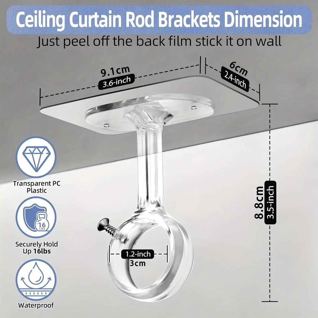 2pcs non perforated ceiling curtain rod bracket, self-adhesive adjustable curtain hook, suitable for wardrobes and bedrooms, mul Qme