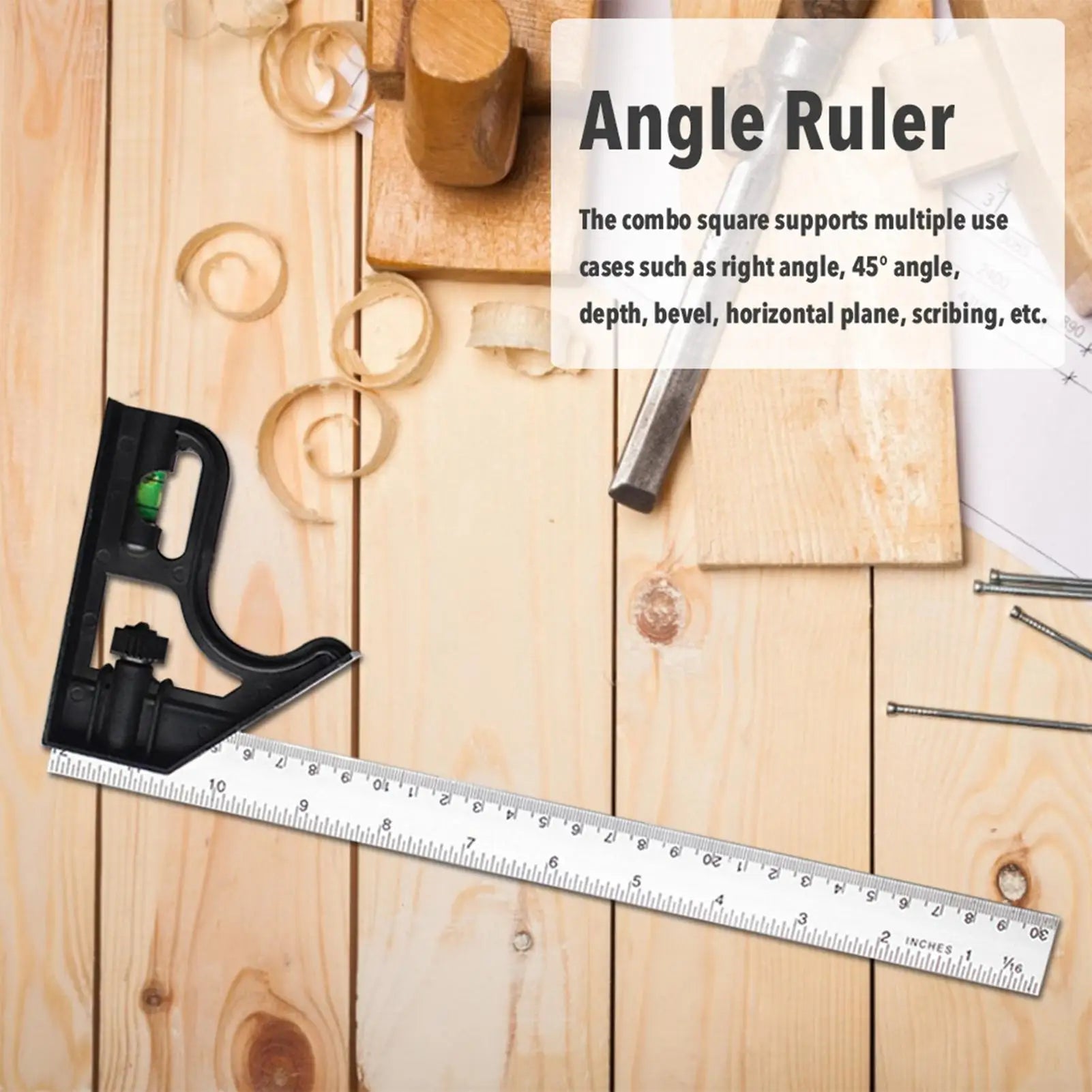 Carpentry Squares Accurate Metal Body Adjustable Angle Square 90/45 Degree Measuring Tool Stainless Steel Multifunctional for Qme