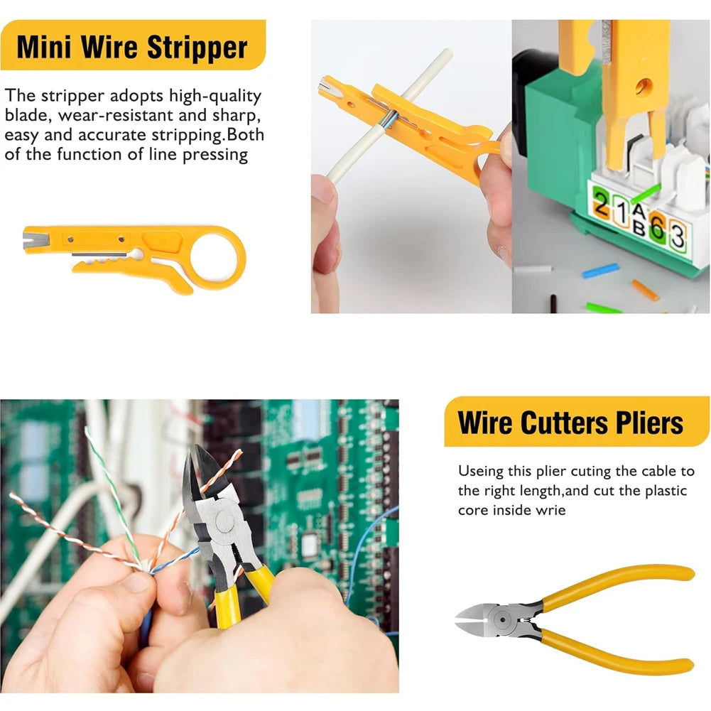 RJ45 Crimp Tool Kit, Network Cat5 Cat6 Cat7 Crimping Tool Repair Kit Includes Cable Tester,KD-1 Wire Cutter Qme