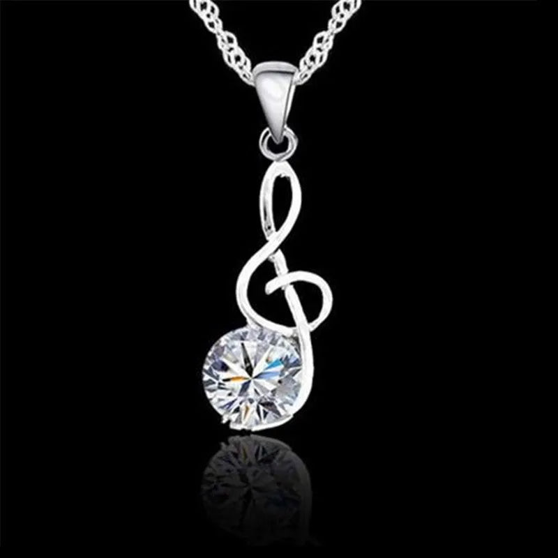 Musical Notes Woman Jewelry Sets 925 Sterling Silver Color Cubic Zirconia Symbols Shape Pendant Necklaces Earrings Women Gift Qme