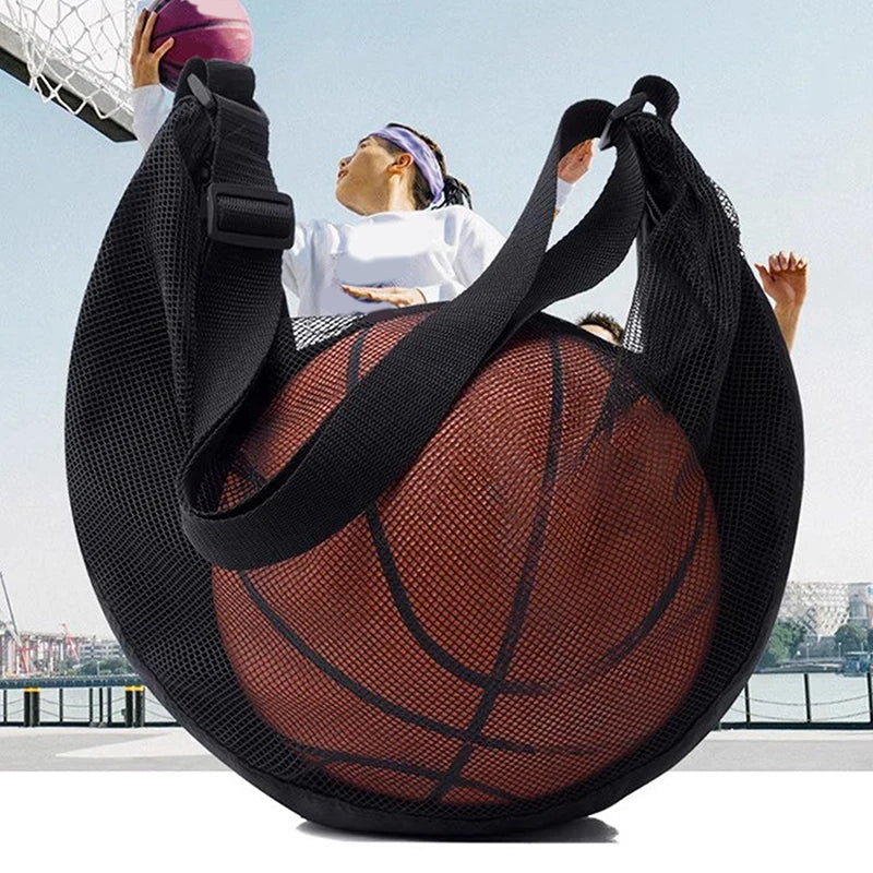 Carrying Basketball Single Ball Bag Zipper Pocket Mesh Storage Sport Qme