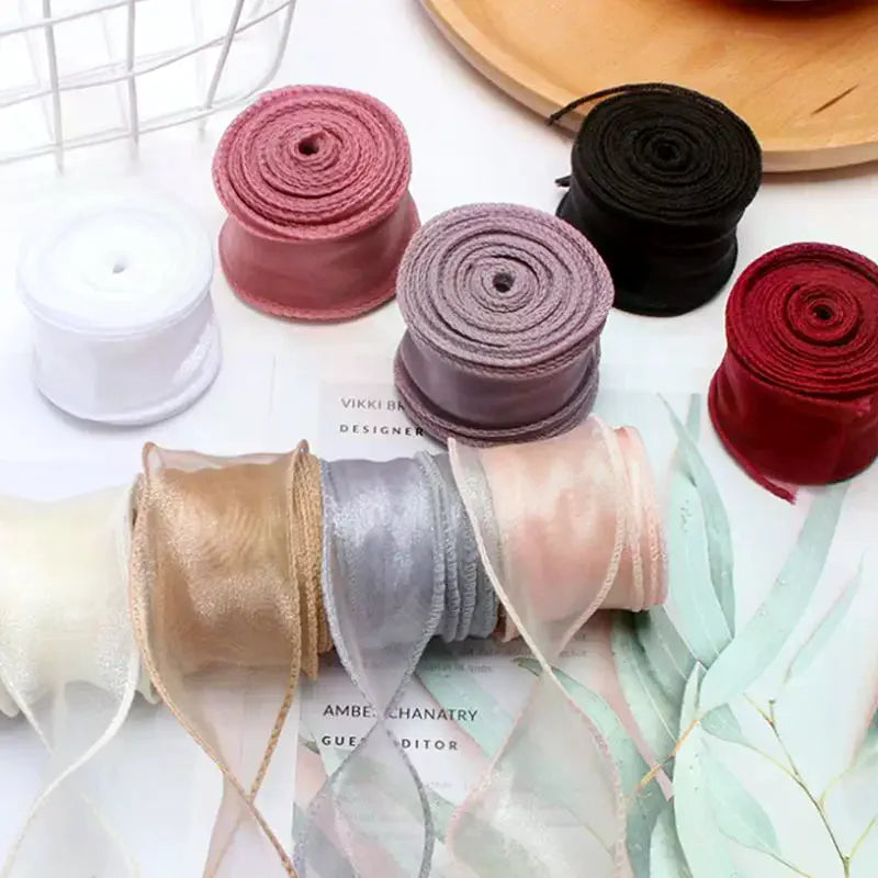 10Yards Organza Solid Ribbon Wavy Edge Flower Bouquet Gifts Packaging Qme