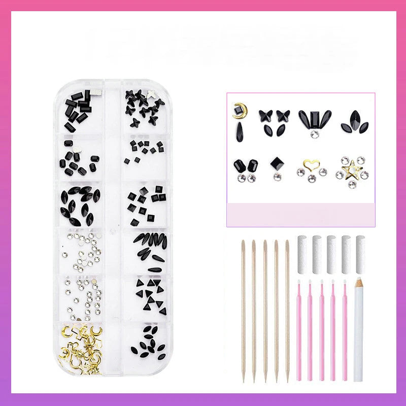 Tooth Gem Kit DIY Crystals Jewelry Kit Teeth Gems Kit Professional Fashionable Tooth Gems Kit for Teeth Teeth Jewelry Starter Qme 12 Grids balck