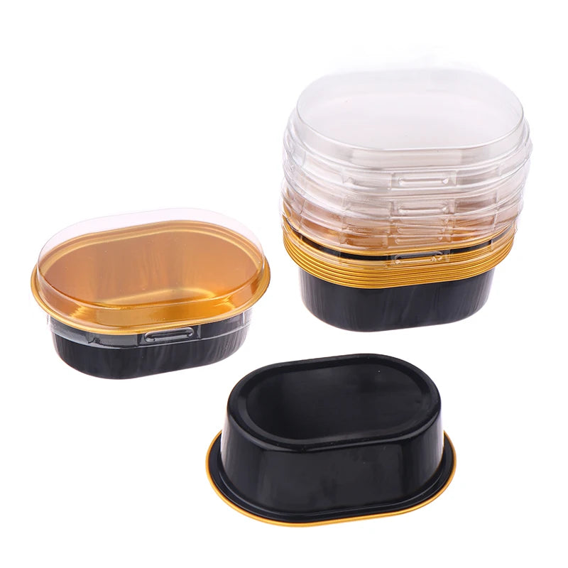 Aluminum Foil Cupcake Cups Lids Non-stick Baking Oval Pudding Dessert Qme 10pcs Black