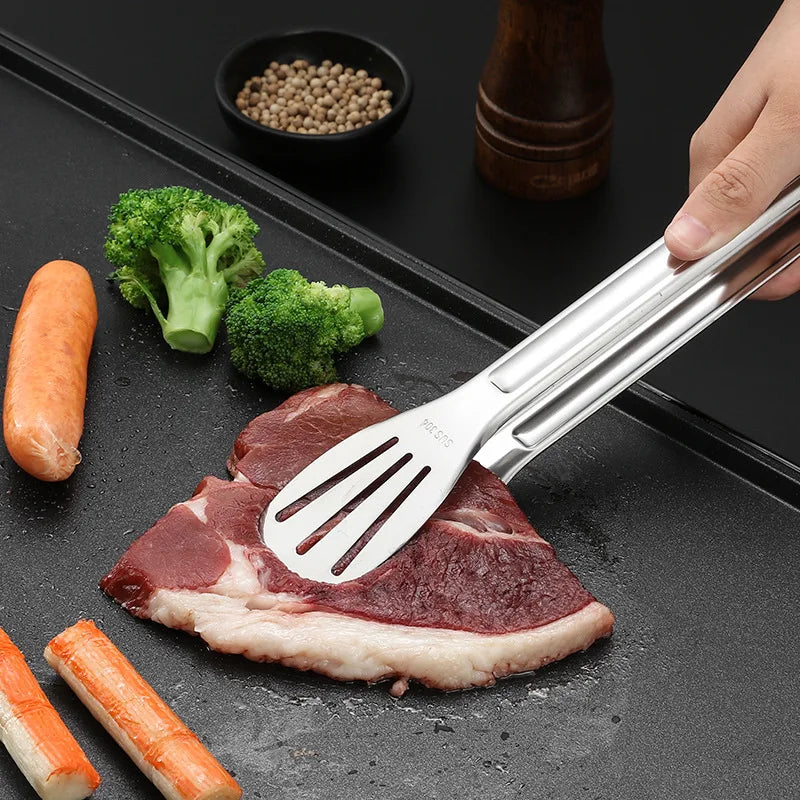 Stainless Steel Food Tongs Barbecue Tongs Meat Salad Steak Food Serving Clip Tweezers Long BBQ Cooking Tongs Kitchen Utensils Qme