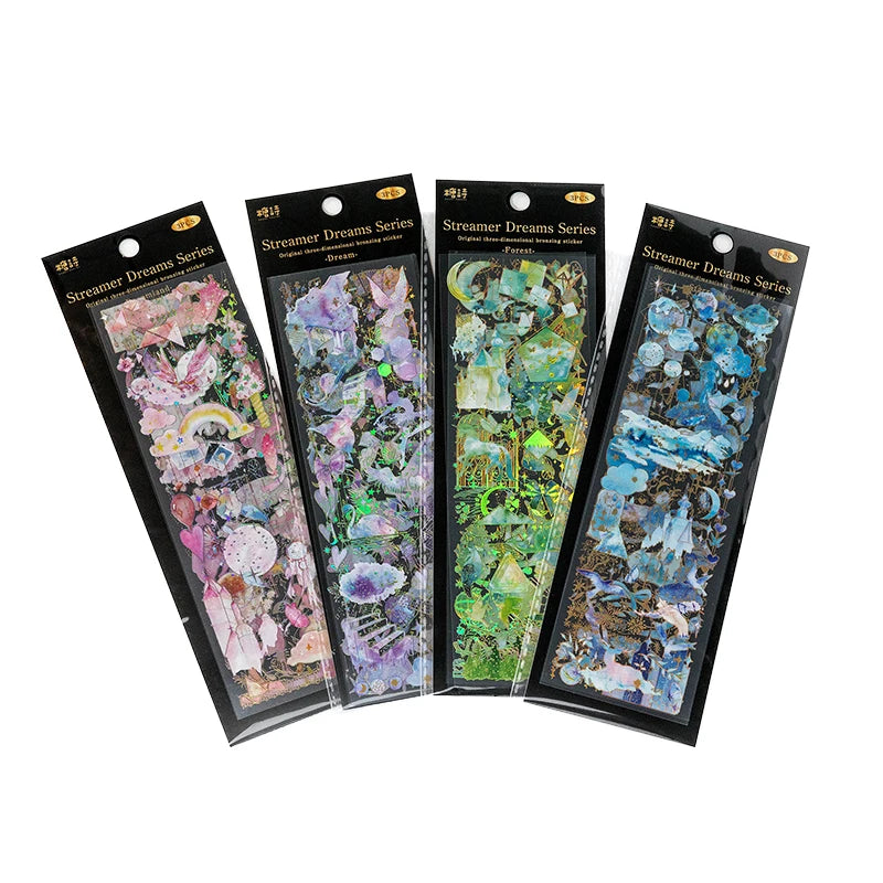 3 Sheets Bronzing PET stickers Dream Unicorn Literary Cats Music Clouds Hand Account DIY Material Decorative Stickers Qme