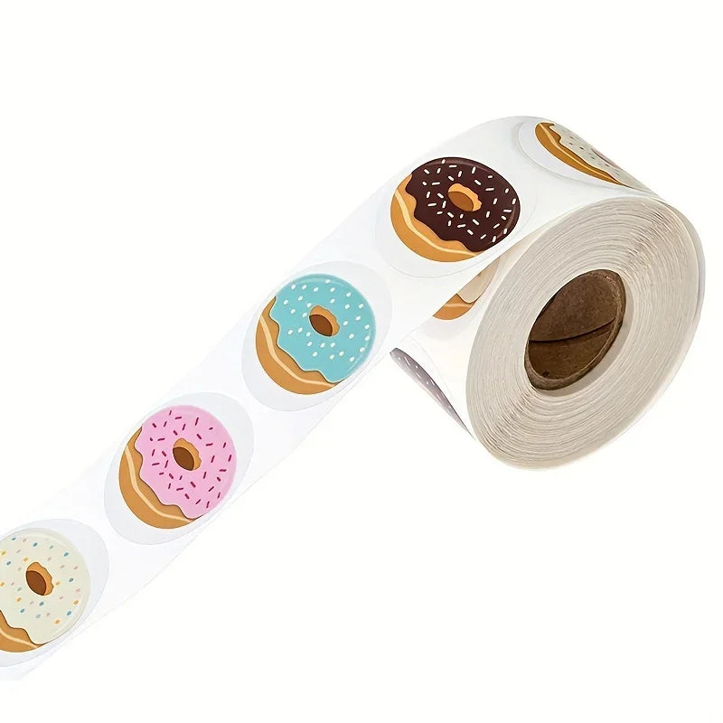 500pcs/roll Handmade-Style Donut Stickers Roll - Colorful Sprinkles, Icing & Doughnut Holes with Realistic Glazed, Frosted, Qme