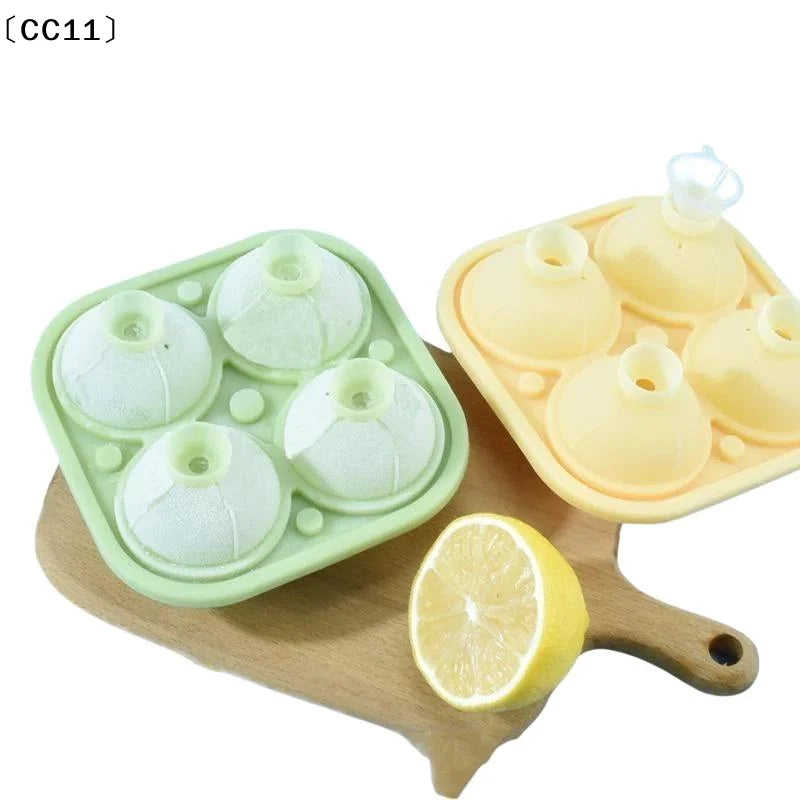4-Hole Large Silicone Trays Big Round Sphere Ice Shape Cube Mold Tray Qme