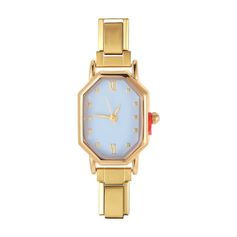 Fashion Watch Women's DIY 9MM Width Italian Elastic Charm Stainless Candy Zircon Watch Head Link Bracelet Jewelry Birthday Gifts Qme Style 9