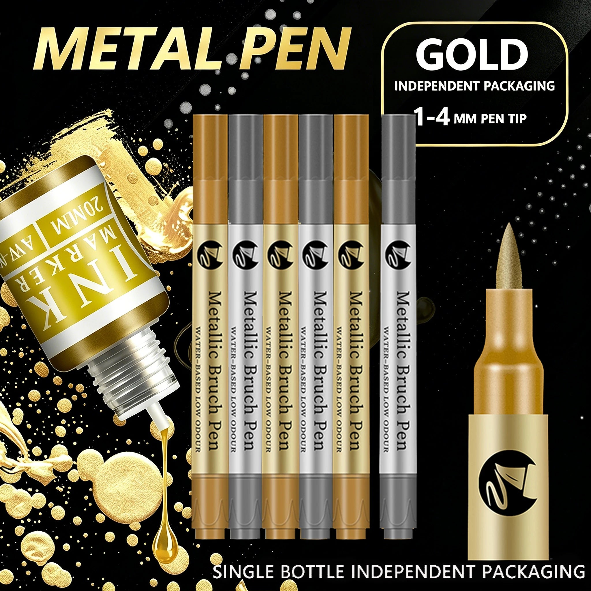 4-8Pcs Metallic Permanent Marker Pen Gold Silver Waterproof Paint Pen And Ink For DIY Rock Ceramic Glass Wood Craft Art Qme