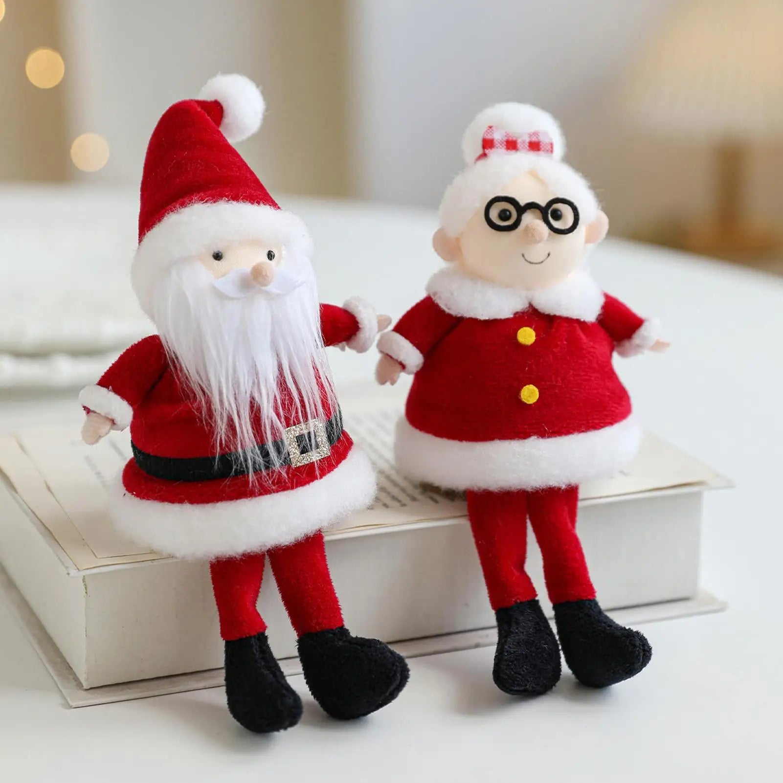 1pcs cartoon Santa Doll Soft Christmas Santa Claus Sitting Plush Ornament Decoration For Car Shelf Home Living Room Indoor Qme