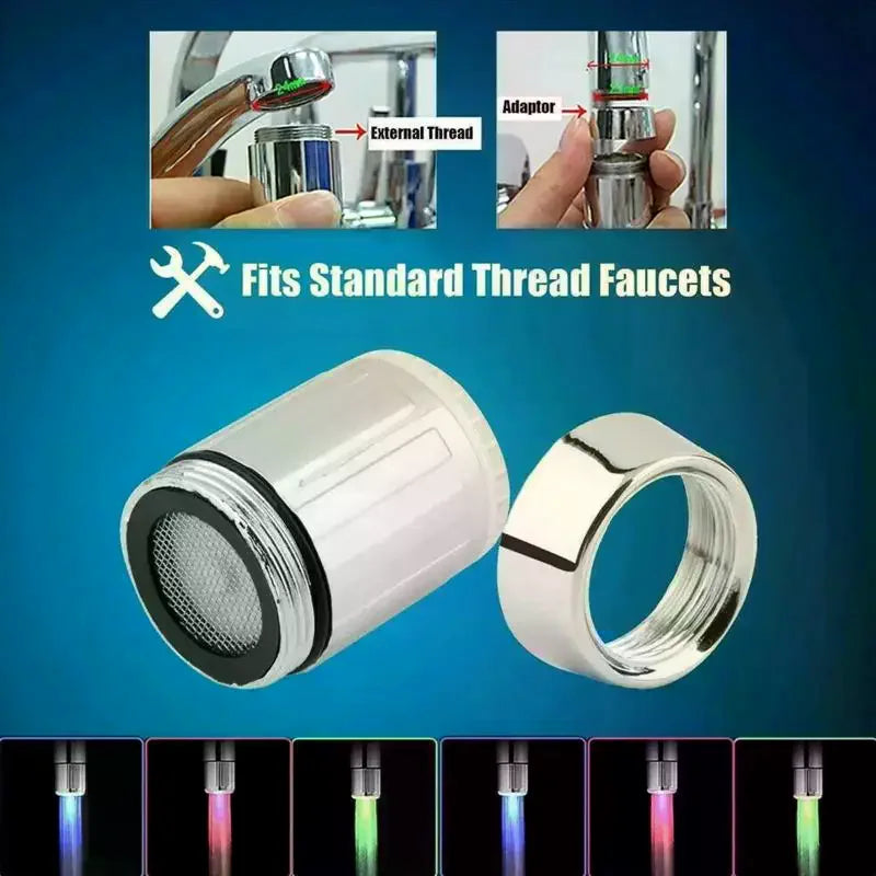 3-Color LED Sensor Faucet Temperature-Sensitive Light Water Saving Stream Light Faucet Aerator Tap Nozzle For Kitchen Bathroom Qme