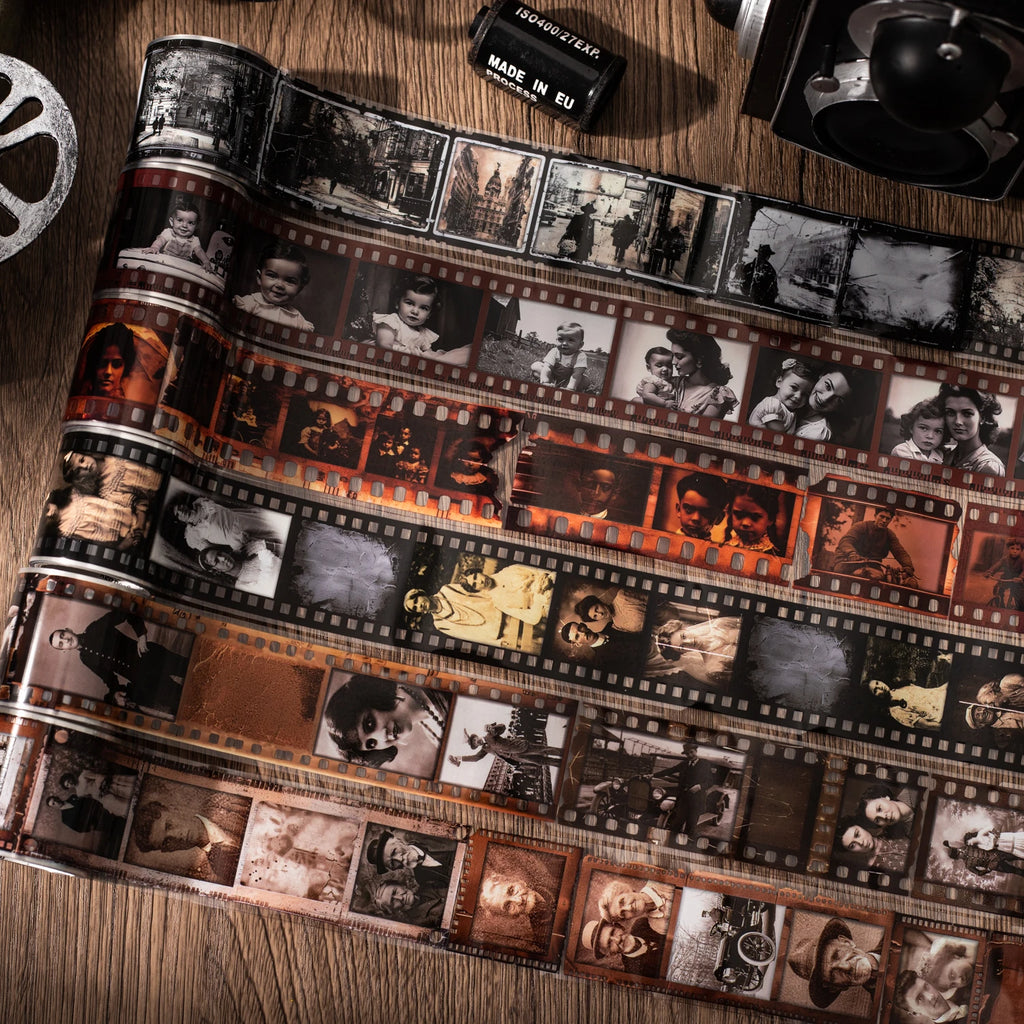 1Roll Retro Memory Film Theme PET Tape for Scrapbooking Journaling Collage Decorate Phone Case Notebook DIY Craft Supplies Qme