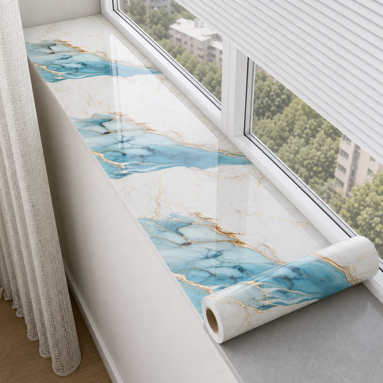 Peel Apply Marble Patterned Window Sill Stickers Door Frame Easy Qme lansexiangyun 20cmX1m