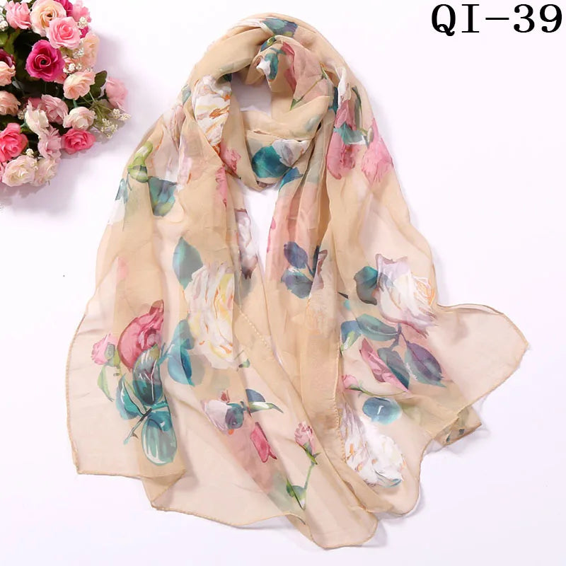 Painting Lotus Beach Sun Protection Chiffon Georgette Scarf Women