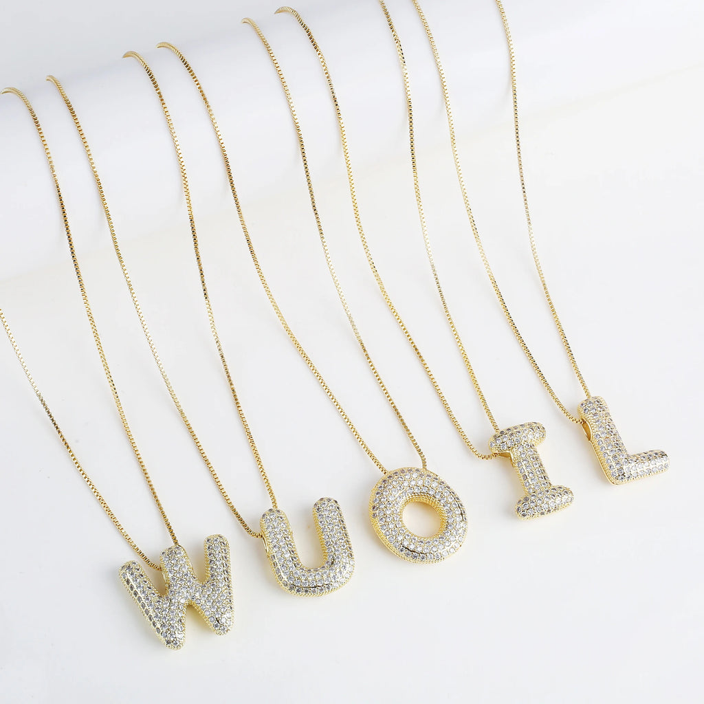 Luxury 3D Shiny Zirconia A-Z 26 Letters Gold Plated Chunky Pendant Necklace Hip Hop for Man Woman Party Jewelry Gift Daily Wear Qme