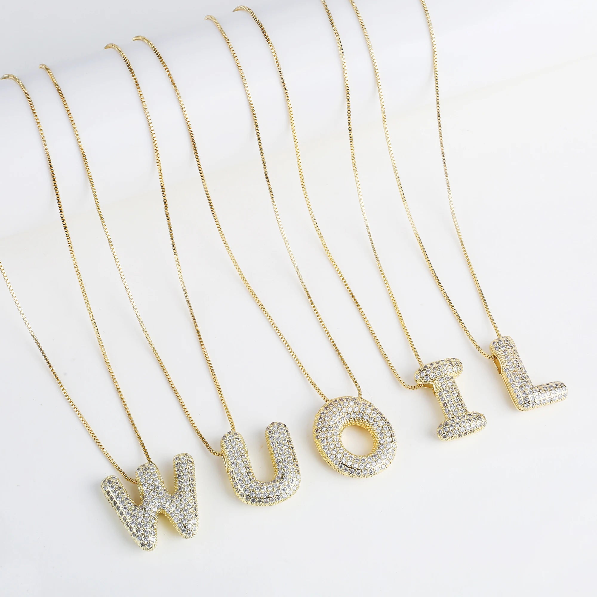 Luxury 3D Shiny Zirconia A-Z 26 Letters Gold Plated Chunky Pendant Necklace Hip Hop for Man Woman Party Jewelry Gift Daily Wear Qme