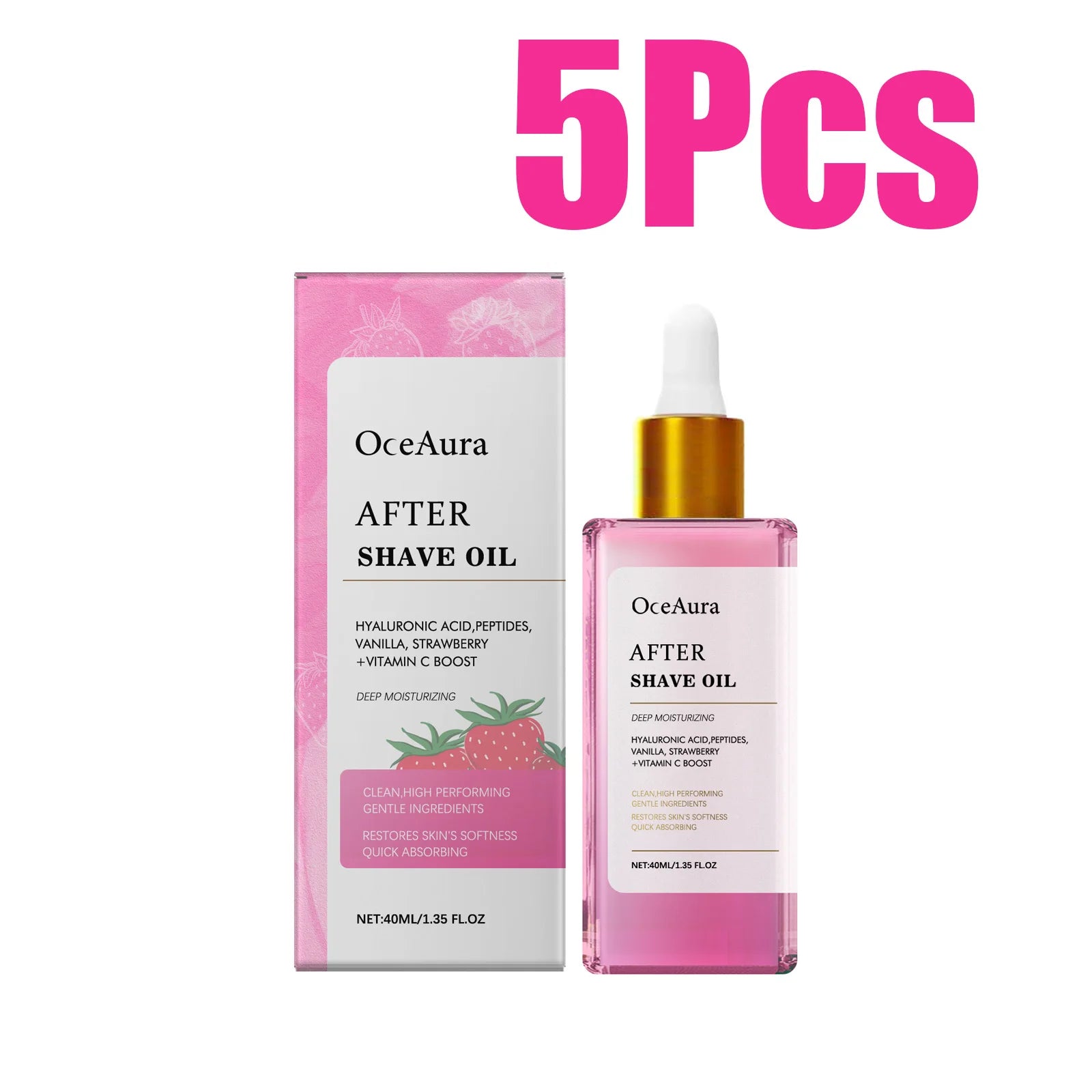 Strawberry After Shave Oil Hair Removal Soothing Essential Oil Moisturizes Repairs Soothes Skin Non-Greasy Post-Shave Care Oil Qme 5 x 40ml Boxed