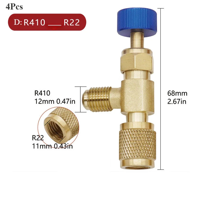 2/4Pcs Refrigerant Charging Valve, R12 R410 Safety Adapter Flow Control Ball Valve For Air Conditioner Manifold Qme Type D-4Pcs