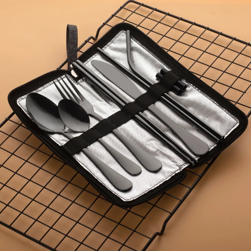 Portable Utensils Travel Camping Cutlery Stainless Steel Tableware Qme