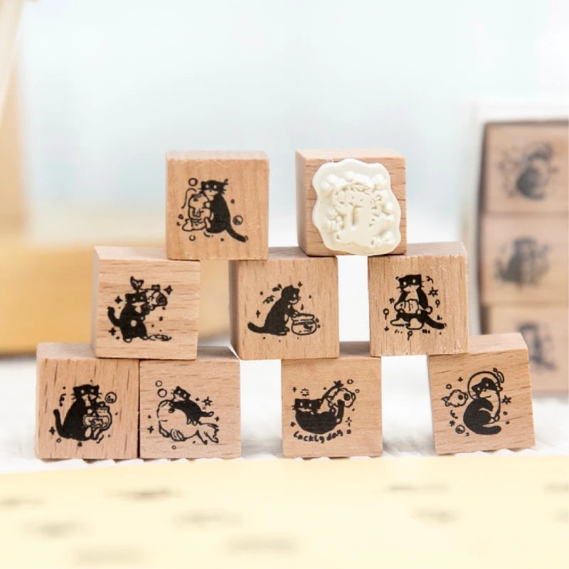 TIANZI Retro Plants Leaf Flower Stamp Set 1pc/9pcs DIY Photo Album Diary Collage Decorative Card Making Plant Vase Seal HandBook Qme