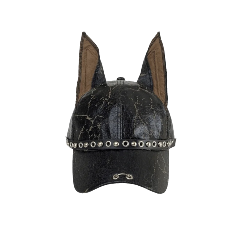 Multifunction Solid Dog Ears Baseball Cap PU Punk Style Leather Baseball Cap Sunshade Adjustable Sunshade Hat Spice Girl Qme Style B