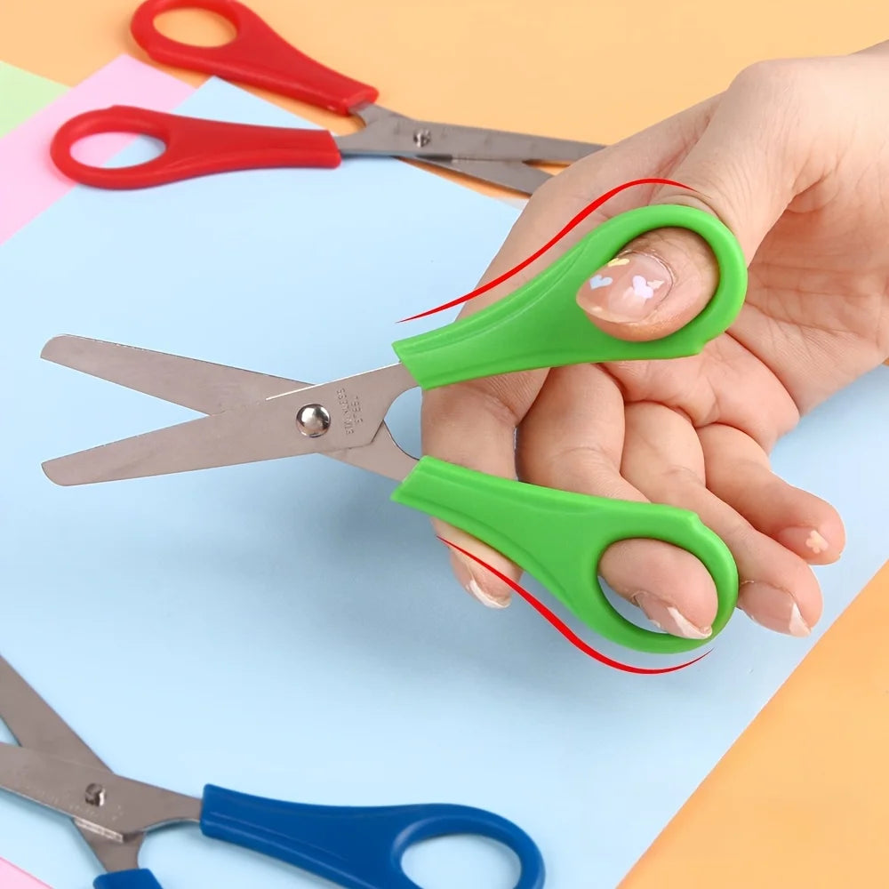 10Pcs Random Color Kids Safety Scissors Stainless Steel Blunt Tip Student Craft Scissors Portable School Office Paper Cutting Qme