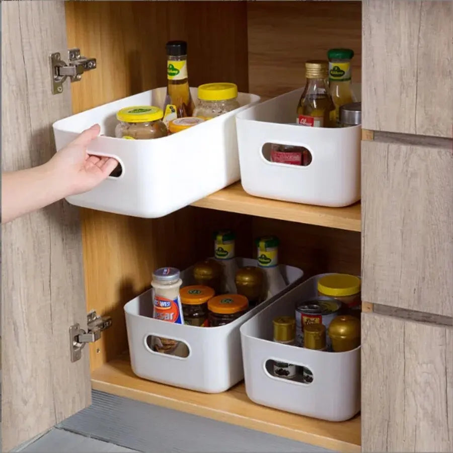 Storage Box Household Drawer Plastic Storage Desktop Storage Box Cosmetics Grocery Snack Storage Basket Kitchen Qme