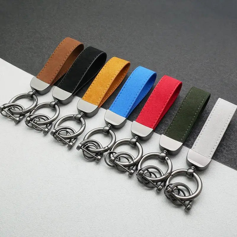 Leather Car Keychain, High-End Car Metal Key, Suede Pendant, Leather Ornament Metal Car Keychain Ring Accessories Qme