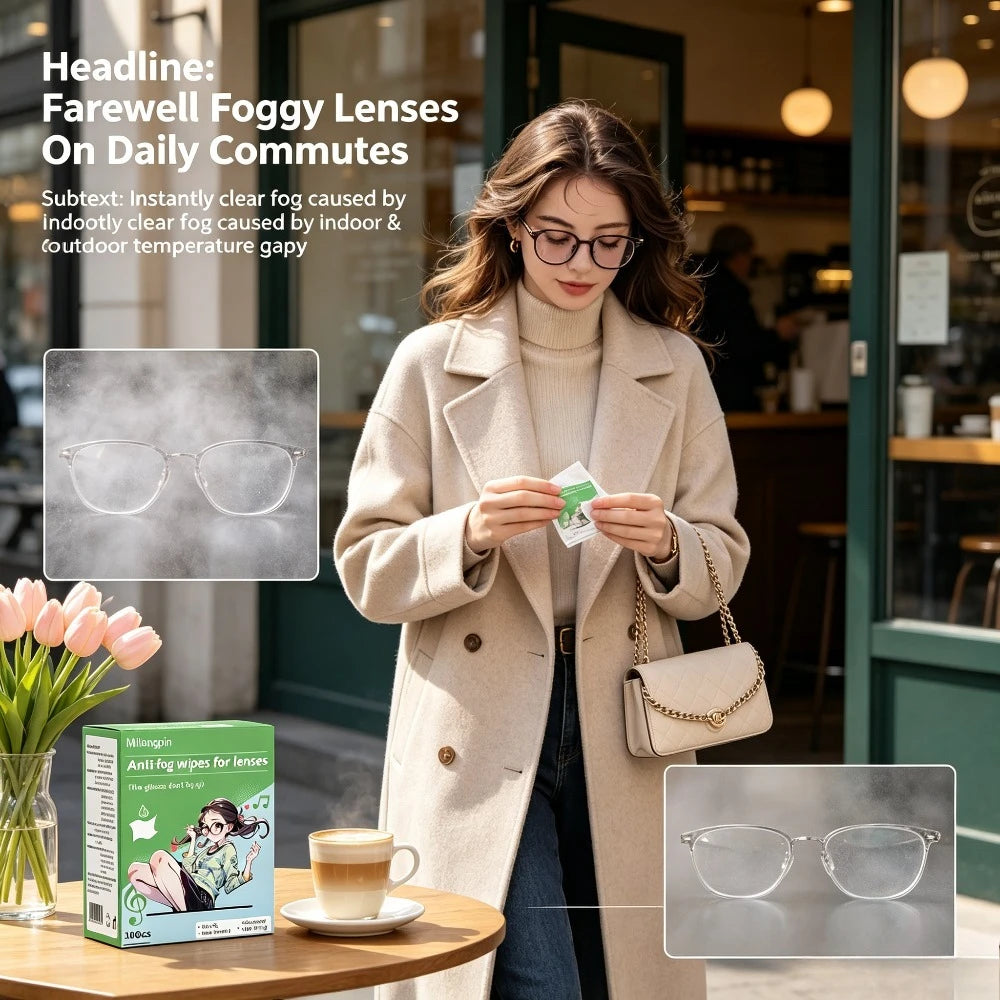 Anti-fog Wipes for Glasses, Universal for Glasses/Helmet Visors, Long-lasting Anti-fog Without Blurring, Streak-free Wiping Qme