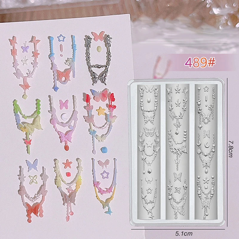 Bowknot Bead Chain Ribbon Nail Art Decorations DIY Design Silicone Qme