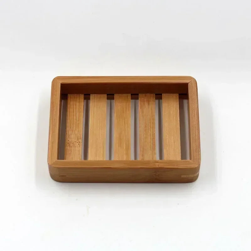 Portable Wooden Natural Bamboo Soap Dishes Tray Holder Storage Rack Qme