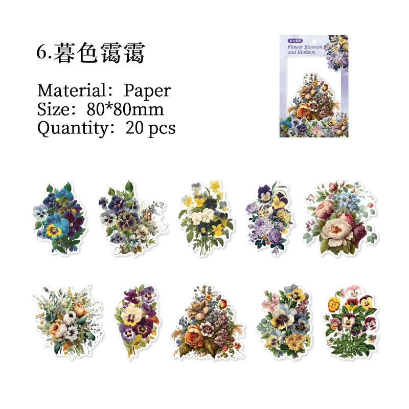 20 pcs Flower Sticker Literature Art Decorative Scrapbooking Diy Diary Album Creativity hand made Collage material Qme E