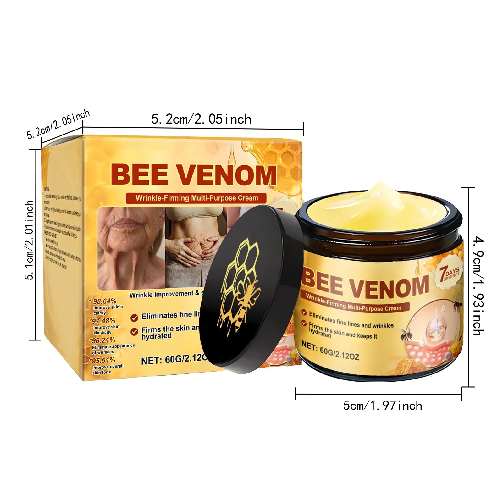 Bee Venom Firming Cream for Sagging Skin Lifting Tightening Anti Wrinkle Fade Fine Lines Hydrating Multi Action Body Cream Qme 60g Boxed