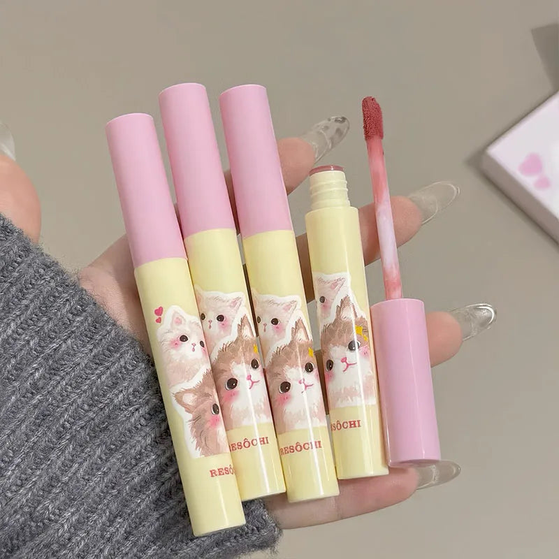 Lip Mud Kawaii Cat Velvet Nude Lipstick Matte Texture Silky Easy Qme