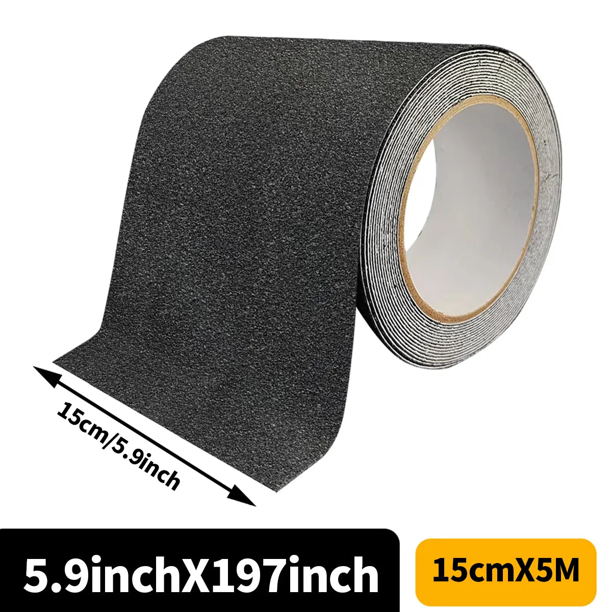 Anti-Slip Safety Tape, PEVA Material with Gravel Pattern, Waterproof Rubber Adhesive for Indoor/Outdoor Use on Plastic Surfaces Qme Black 15cmX5m