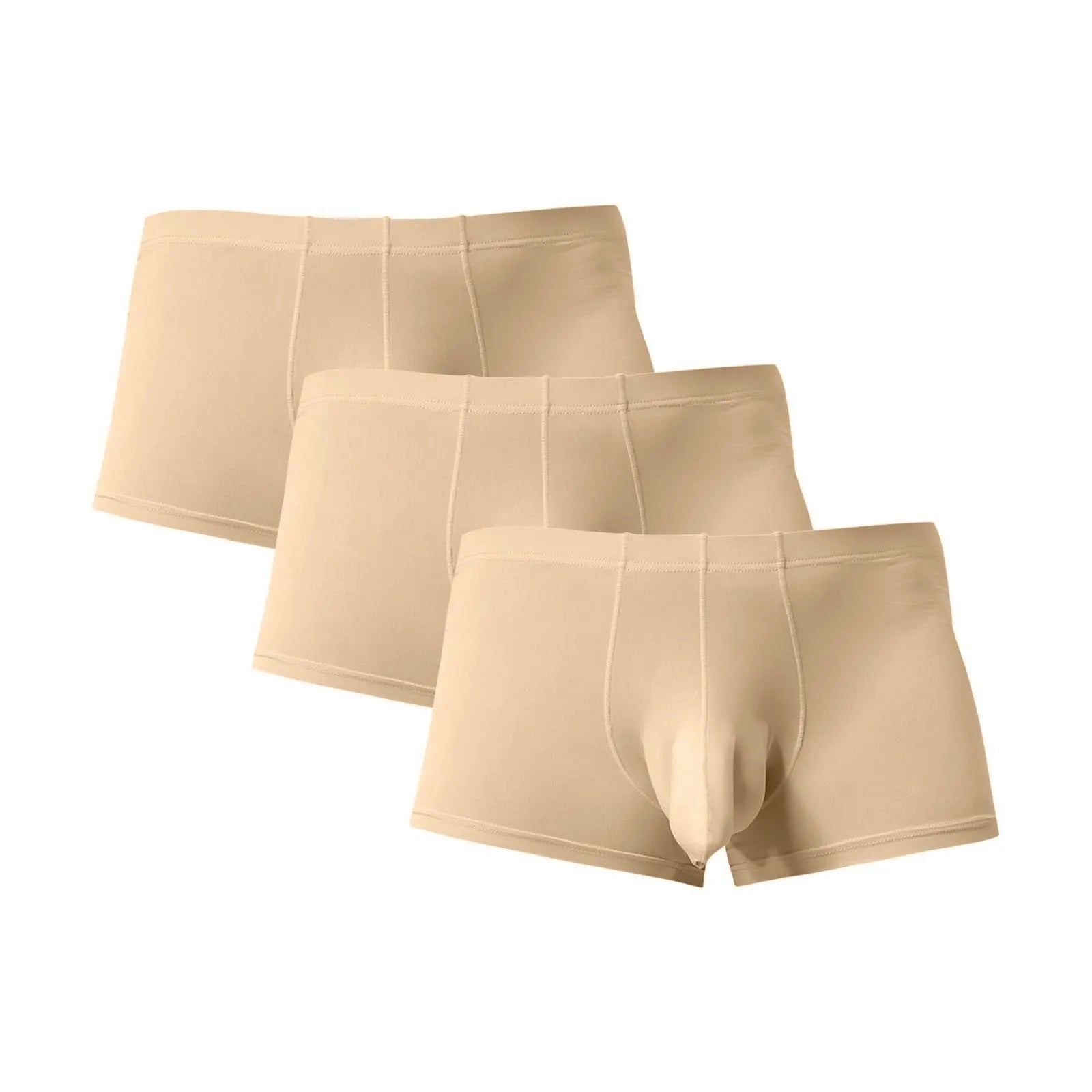 3PC Lightweight Daily Comforatble Elastic Waist Boxers Men's Sexy Solid Elephant Nose Comfortable Underwear Boxer Pants Qme Beige XXL