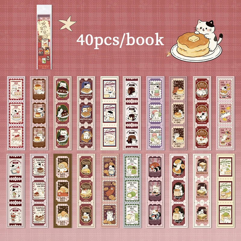 Retro Forest Style Cat Long Sticker Book, Perfect for Journal Collage, Kpop Deco, Gift Wrapping and Notebook Decoration Qme C