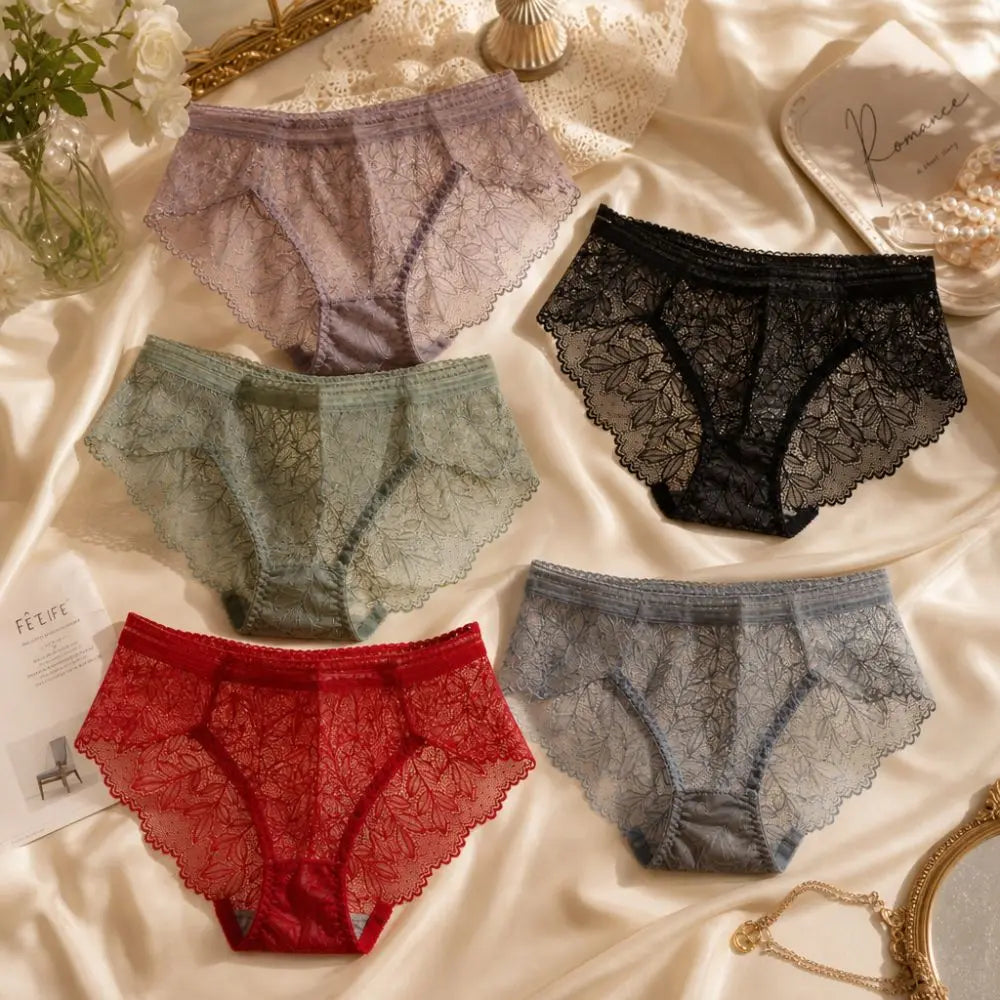 Lingerie Low Waist Women's Panties Transparent Hollow Out Lace Briefs Qme