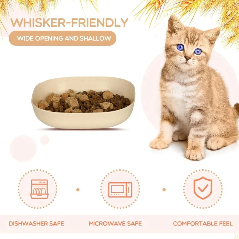 4pcs cat food shallow cat bowl set, used to relieve beard fatigue, shallow pet feeding tray or plate for cats and dogs Qme
