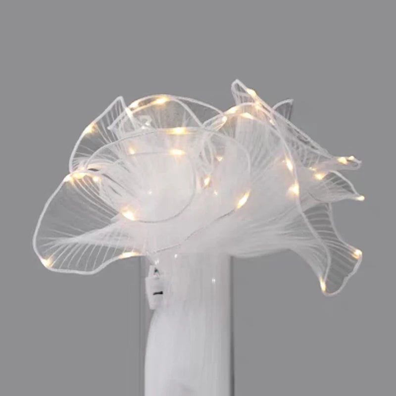 LED Flower Wrapping Paper Lights Lace Mesh Wave Yarn Florist Bouquet Qme White